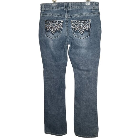 Copperflash 14WCurvy Blue Straight-Leg Jeans Embroidery Comfortable Stretch - Picture 2 of 14